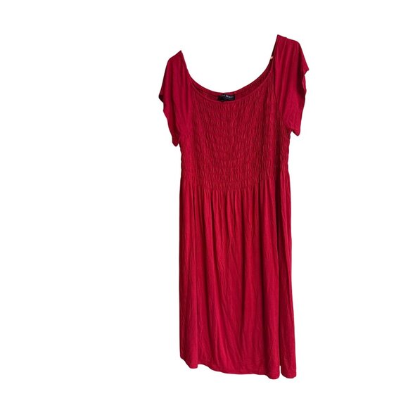Lane Bryant Red Smocked Midi Dress 14/16 Short Sleeves Rayon/Spandex Lightweight - Picture 2 of 7